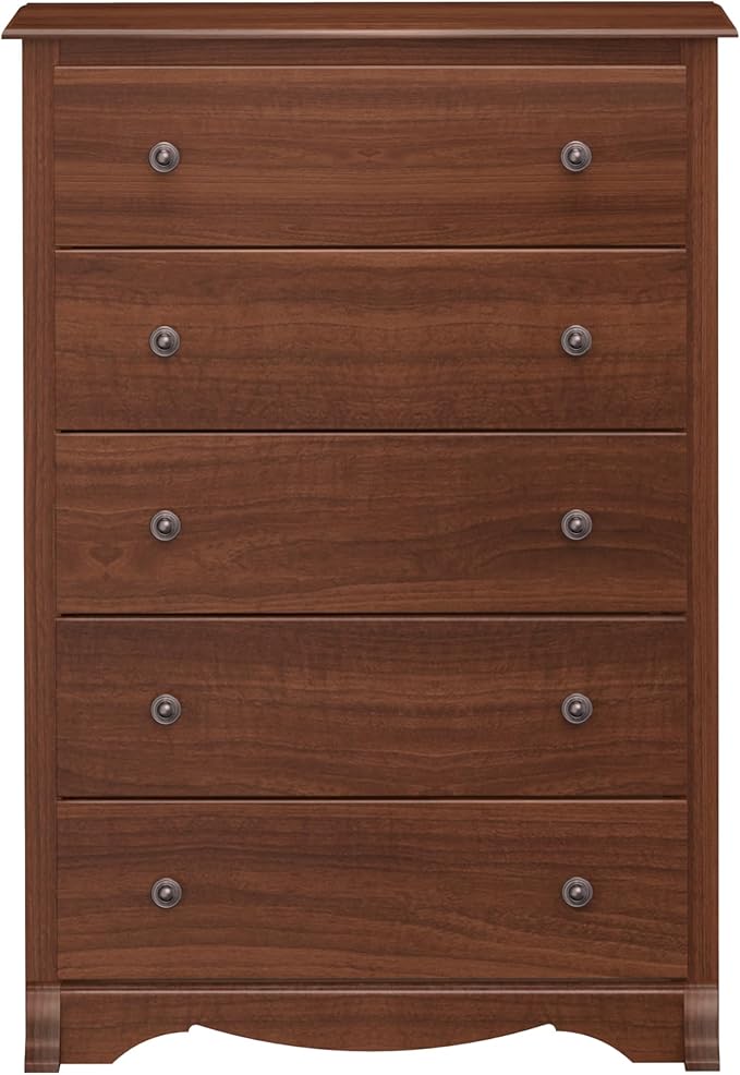 Prepac Sonoma Traditional 5-Drawer Tall Dresser for Bedroom, Functional Bedroom Dresser Chest of Drawers 17.75" D x 31.5" W x 44.75" H, Cherry