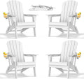 nevilywood Folding Adirondack Chair with Cup Holder Set of 4, HDPE Patio Chairs,All-Weather Outdoor Chairs for Backyard, Deck,Fire Pit-White