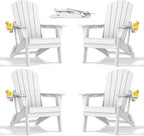 nevilywood Folding Adirondack Chair with Cup Holder Set of 4, HDPE Patio Chairs,All-Weather Outdoor Chairs for Backyard, Deck,Fire Pit-White