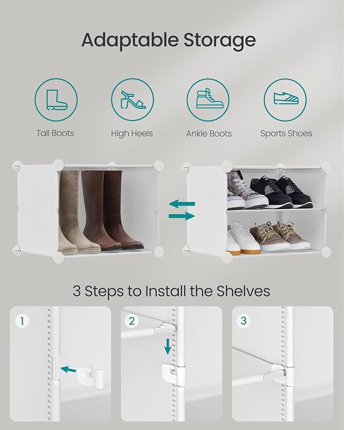 SONGMICS Shoe Rack Organizer, 8-Tier Shoe Storage Cabinet for Closet and Entryway, Holds 32 Pairs of Shoes, Adjustable, Cloud White ULPC034W03