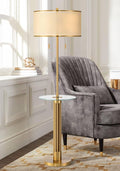 Possini Euro Design Granview Mid Century Modern 66" Tall Standing Floor Lamp with Glass Table USB Port Gold Metal Warm Brass Finish Living Room Bedroom House Reading Office Home Decor Entryway