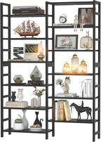 Homykic Double Wide Bamboo Bookshelf Black, 6-Tier Large Open Bookcase with 12 Display Shelves, 6ft Tall Freestanding Book Shelf for Home Office, Bedroom, Living Room, Plants