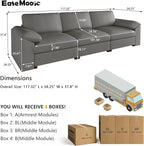 EASE MOOSE 3 Seater Deep Seat Sectional Sofa, Scratch Resistant Faux Leather Material, Oversized Modular Couch for Living Room,Modern Comfy Sofas for Small Spaces,Grey
