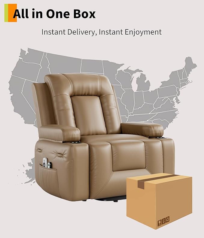 GarveeHome Electric Lift Recliner Chair - Heat and Massage, PU Leather Power Lift Recliner for Elderly & Mobility Impaired, Adjustable Back and Legs, Heavy Duty Lift Chair for Seniors