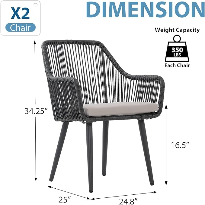 JOIVI Patio Dining Chairs Set of 2, Outdoor Rattan Chairs with Armrest and Cushions for Outside Lawn, Garden, Backyard, Indoor, Outdoor Dining Chairs, 350lb Weight Capacity, Black Patio Chairs