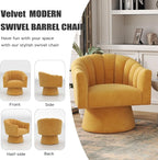 Swivel Accent Chair,Upholstered Velvet 360° Swivel Barrel Chair for Living Room Overstuffed Bouncle Reading Chair Round Armchair for Bedroom,Vanity,Office(Mustard)
