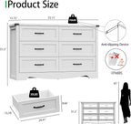 Dresser for Bedroom with 6 Drawers, 54" Wide Wood Chest of Drawers with Deep Drawers & Mental Handle, Modern Dresser TV Stand, Wooden Closet Storage Organizer for Living Room, Hallway, Entryway, White