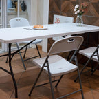 Folding Table 6FT HDPE 6 Foot Foldable Table Portable Banquet Surface Fold-in-Half Desk Utility for Working Meeting Parties, Picnic, Camping, Weddings, Catering, Garden Dining-White