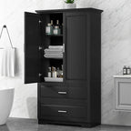Polibi Tall Storage Cabinet with 2 Drawers, 3-Tier Adjustable Shelves & 2 Doors, Floor Free-Standing Cabinet for Bathroom, Living Room, Black, 63.2" H*32" W