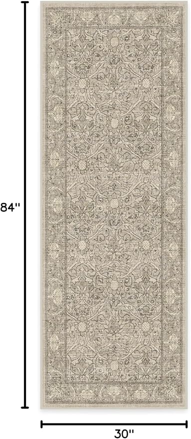 RUGGABLE x Morris & Co Machine Washable Runner Rug – Montreal Natural Stone 2.5x7, Stain-Resistant, Non-Slip – Washable Rug for Hallway, Entryway, Living Room & Kitchen–with Standard Pad