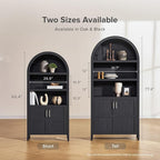 mopio Lauren 77.4" Tall Arched Cabinet, 5-Tier Arched Bookcase with Doors and Adjustable Shelves, Arch Bookshelf with Storage, Wooden Storage Cabinet for Living Room and Kitchen Pantry (Black)
