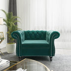 Living Room Chair, Modern Velvet Chesterfield Sofa Chair, Mid Century Single Sofa Couch Chair with Tufted Back and Rolled Arms, Accent Sofa Chair for Living Room Apartment, Green