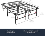 Amazon Basics Bed Frame with Storage, Foldable Metal Platform, Sturdy Steel, No Box Spring Needed, 18 inches High, Tool-Free Setup, Full Size, Black