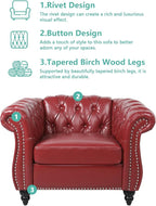 Living Room Chair, Modern Leather Chesterfield Sofa Chair, Mid Century Single Sofa Couch Chair with Tufted Back and Rolled Arms, Accent Sofa Chair for Living Room Apartment, Claret