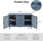 Sideboard Buffet Cabinet with Storage - Accent Storage Cabinet American Furniture, Modern 2 Door 3 Drawer Cabinet, Farmhouse Wood Credenza for Living Room, Dining Room, Entryway (Blue)
