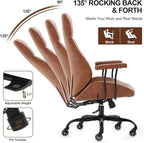 Home Office Desk Chair, Ergonomic High Back Leather Computer Chair with Lumbar Support, Adjustable Height & Recline, Swivel Executive Office Chair with Armrests and Rubber Casters, Brown