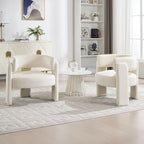 Set of 2 Accent Chairs with Arms, Upholstered Barrel Armchair with Curved Back, Comfy Single Side Chair for Reading, Living Room, Home Office, Beige
