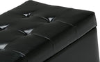 SIMPLIHOME Cosmopolitan 34 inch Wide Transitional Rectangle Storage Ottoman in Midnight Black Vegan Faux Leather, Assembled, For the Living Room, Entryway and Family Room