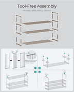 SONGMICS Shoe Rack, 3-Tier Shoe Organizer, Metal Storage Shelf, Upright or Upside Down, for 16-20 Pairs, Stackable, for Entryway, 11.8 x 36.2 x 21.7 Inches, Walnut Brown ULSA303K01
