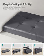 SONGMICS MAZIE Collection - 30 Inches Storage Ottoman Bench with Flipping Lid, Storage Chest Footstool, Load 660 lb, for Entryway, Living Room, Bedroom, Synthetic Leather, Dark Gray ULSF045G01