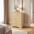 Tall Dressers for Bedroom, 6 Drawers Dresser & Chest of Drawers with Pre-Installed Slides&Curved Profile Design, Modern Closet Storage Wood Dressers Organizer for Living Room Hallway, Oak