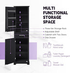 Bathroom Tall Storage Cabinet, Floor Freestanding Storage Cabinet with 2 Doors, One Drawer, Door Shelve Design, and Adjustable Shelf for Bathroom, Office, Multi-Use Organizer, Black