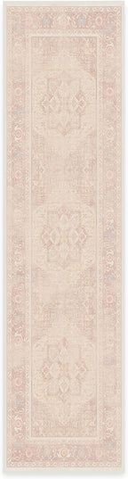 RUGGABLE Washable Runner Rug – Kamran Soft Pink 2.5x10, Stain-Resistant, Non-Slip Hallway Runner – Machine Washable Rug for Hallway, Entryway, Living Room & Kitchen–with Cushioned Pad