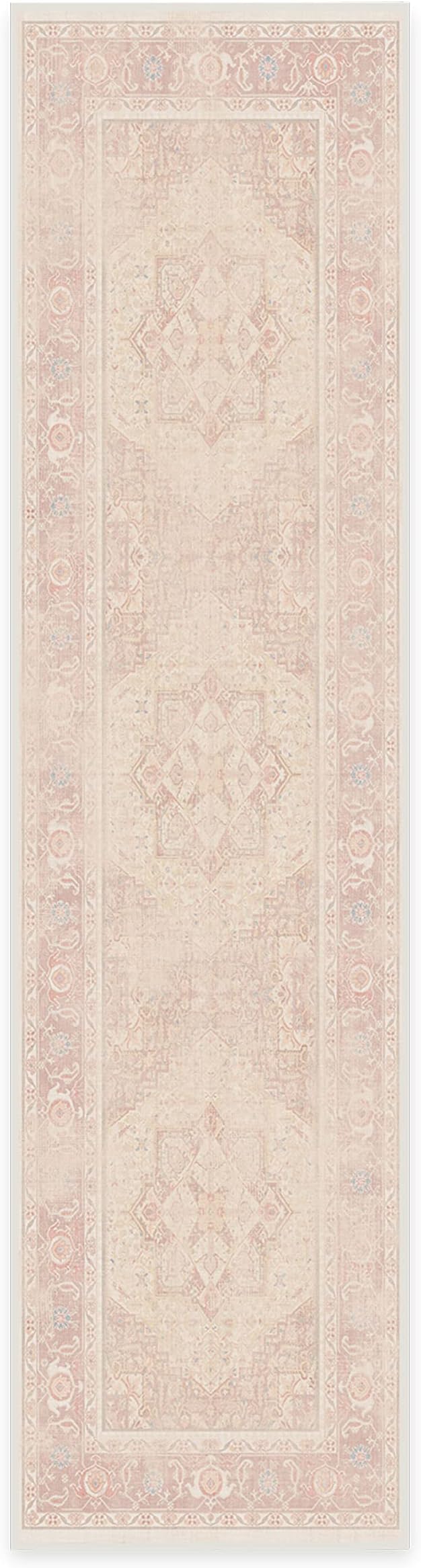 RUGGABLE Washable Runner Rug – Kamran Soft Pink 2.5x10, Stain-Resistant, Non-Slip Hallway Runner – Machine Washable Rug for Hallway, Entryway, Living Room & Kitchen–with Cushioned Pad