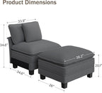PHI VILLA Indoor Lounge Sofa Chair, One-Person Oversized Sectional Sofa with Ottoman, Single Chaise with Upholstered Deep Seat for Bedroom Reading, Corduroy Fabric, Grey