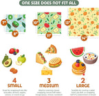 Akeeko Reusable Beeswax Food Wraps - Assorted 9 Packs, Reusable, Plastic-Free Food Storage, 4 Small, 3 Medium, 2 Large Wraps with Assorted Fruits Patterns