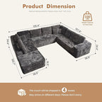 Weaxty Boneless Sectional Couch, Oversized L Shaped Modular Cloud Couches, Plush Corduroy Memory Foam Deep Seat Floor Sofa, No Assembly Required，Gray