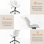 YOUNUOKE Armless Desk Chair Comfy Office Chair with Wheels Home Ergonomic Task Chair Adjustable Computer Chairs Modern Faux Leather Swivel Chair Upholstered Makeup Vanity Chair with Back(White)
