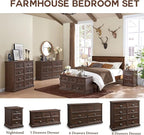 Farmhouse 5 Drawers Dresser for Bedroom, 45" Wide Chest of Drawers, 21" Tall Storage Closet Bench Storage Chest Storage Trunk, Wood Rustic Dresser for Closet, Living Room, Hallway, Brown