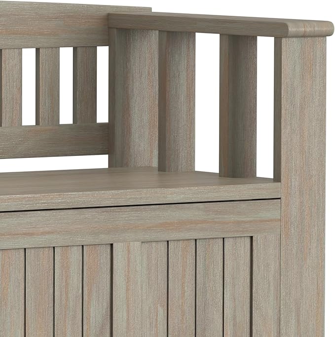 SIMPLIHOME Acadian Entryway Storage Bench - 48 inch Wide Solid Wood Hallway Seat in Distressed Grey, Transitional Bench for Entryway or Living Room with Lift-Up Lid and Spacious Storage