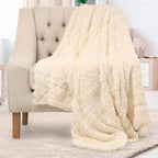 Everlasting Comfort Soft & Comfortable Ivory Faux Fur Throw Blanket for Couch - (50"x65") Minky & Fluffy Fall Blankets & Throws, Plush Fuzzy Cover for Bed, Sofa & Living Room - Cozy Home Decor