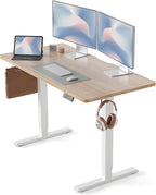 CubiCubi 48 x 24 Inches Electric Standing Desk, Height Adjustable Sit to Stand Desk, Home Office Table with Splice Board (Maple)