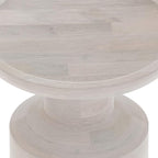 SIMPLIHOME Haynes End Table - 16 inch Wide Solid Mango Wood Round Accent Table with Sculptural Pedestal Base in White Wash, Boho Nightstand or Lamp Stand for Living Room or Bedroom, Assembled