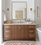 ANDY STAR Gold Bathroom Mirror for Wall, 30x36 Inch Rectangle Mirror for Bathroom with Rounded Corner, Modern Brushed Brass Rectangular Vanity Mirror with Anti-Rust Tube Metal Frame, Explosion-Proof