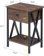 VECELO End Tables, Modern Nightstand with Drawer & Shelf, Night Stand for Bedroom Living Room,Industrial Metal Frame