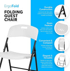 Oline Folding Chair, Indoor Outdoor Plastic Commercial Stackable Foldable Guest Chairs for Events Office Wedding Party Picnic Kitchen Dining, 350lb Capacity (White, 6 Pack)