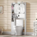 ChooChoo Over The Toilet Storage Cabinet, Farmhouse Bathroom Shelf Over Toilet with Adjustable Shelves, Above Toilet Storage Cabinet with Sliding Door for Bathroom, Laundry Room, White