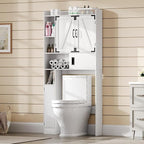 ChooChoo Over The Toilet Storage Cabinet, Farmhouse Bathroom Shelf Over Toilet with Adjustable Shelves, Above Toilet Storage Cabinet with Sliding Door for Bathroom, Laundry Room, White