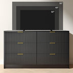 Black Dresser with 6 Deep Drawers, 55” Wide Fluted Dresser for Bedroom with Gold Handle, Modern Chest of Drawer for Closet, Bedroom, Living Room, Black