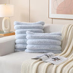 FUTEI Light Blue Decorative Throw Pillow Covers 18x18 Inch Set of 2, Square Soft Faux Rabbit Fur Thick Striped Cushion Cover,Winter Home Decor for Couch Bed Living Room
