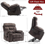 Power Lift Recliner Chair with Massage and Heating Functions,Velvet Sofa with 2 Remote Controls and Two Cup Holders,Recline up to 160 Degrees,Suitable for Living Room