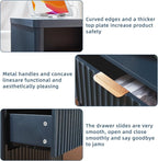 LEYAOYAO Fluted Farmhouse Nightstand Set of 2 with Charging Station, 23" Wide 2 & 3 Drawers Large End Table with Metal Handle, Navy Blue Night Stand Bedside Table, Wood Dresser for Bedroom,Closet