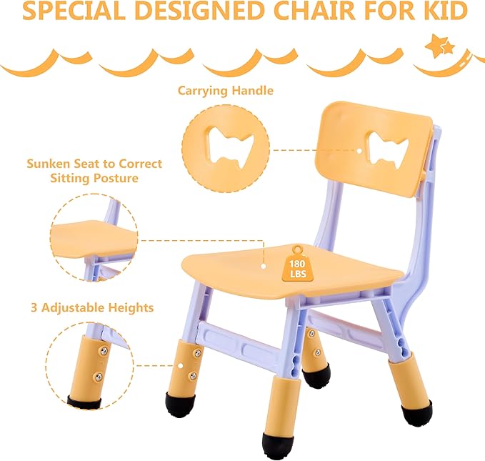 Kids Table & Chairs Set (2 Chairs), Height Adjustable Toddler Table and Chair Set for Kids Ages 3-8 with Graffiti Desktop, Learning & Art Activity Desk for Classroom, Home, Daycare (Natural)