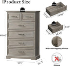 Farmhouse 6 Drawers Dresser for Bedroom, 49" Tall Modern Chest of Drawers with Deep Drawers & Bar Handles, Rustic Wood Dresser TV Stand, Wooden Closet Storage Organizer for Living Room, Hallway, Grey
