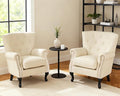 Modern Accent Chair Set of 2, Mid-Century PU Leather Armchair with Solid Wood Legs, Single Sofa Chair for Living Room, Bedroom, Leisure Room, or Reading Room(Ivory White)