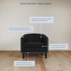 BELLEZE Barrel Chairs Set of 2, Modern Accent Tub Club Chairs Armchairs for Living Room, Upholstered Accent Chairs with Silver Nail Head Trim Black Legs - Kyara (Black/Polyester)